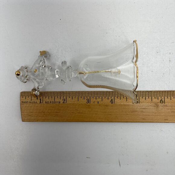Clear Glass Lead Crystal Dinner Bell w/ Clown on Top Gold Accent 5 inch Tall - Picture 10 of 10